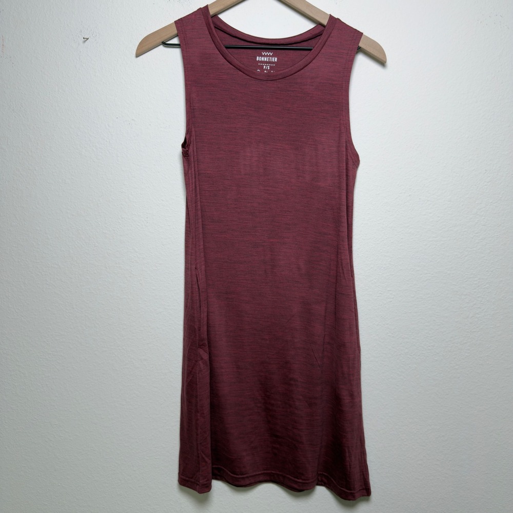 Bonnetier Womens 100%‎ Merino Wool Dress Small Burgundy Sleeveless Pockets Mini